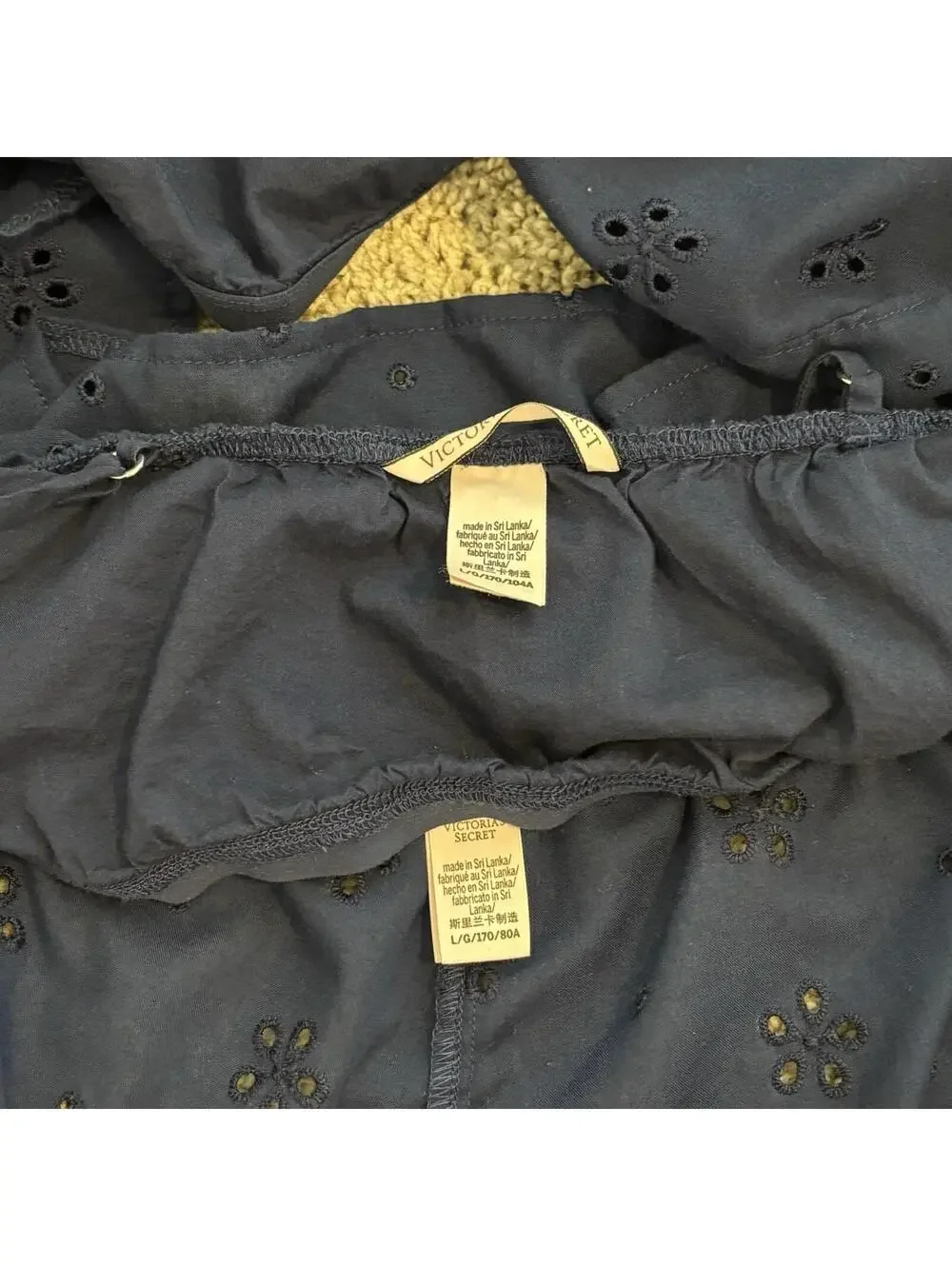 Victorias Secret Navy Blue Eyelet Matching Set Size Large Coquette Whimsy Lace